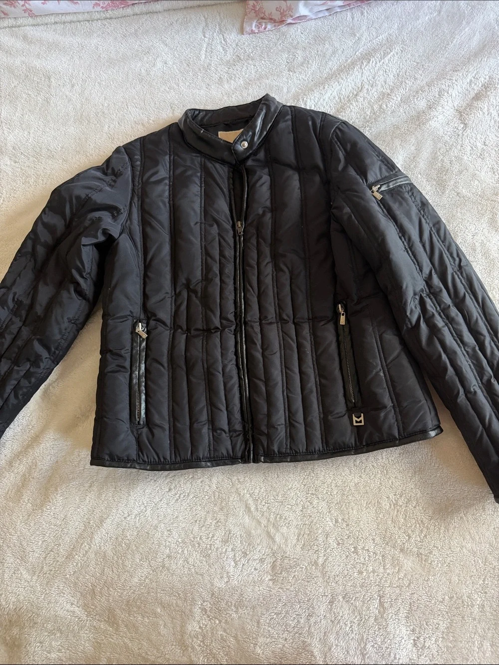 Michael Kors Black Quilted Snap-Collar Coat